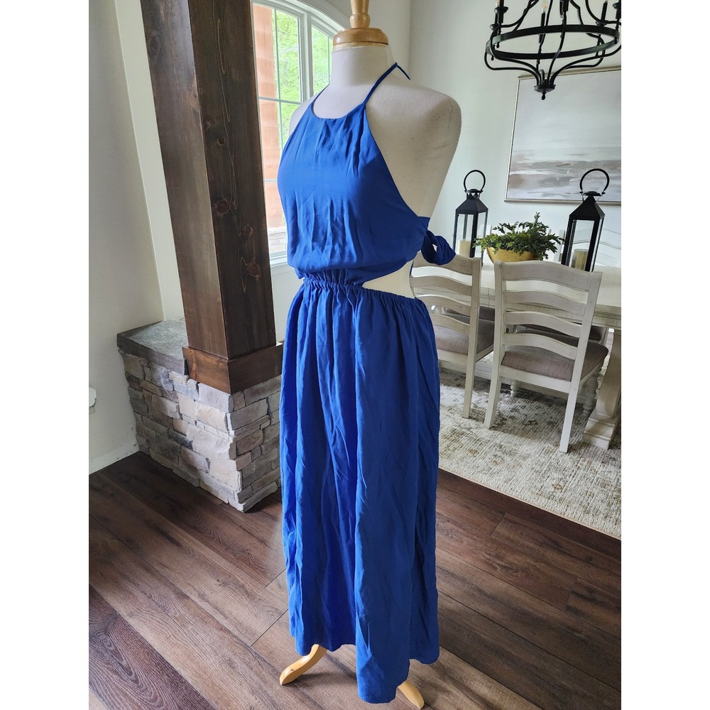 Gianni Bini Royal Blue Halter Cut-Out‎ Maxi Dress Open Tie Back Small - Picture 2 of 9